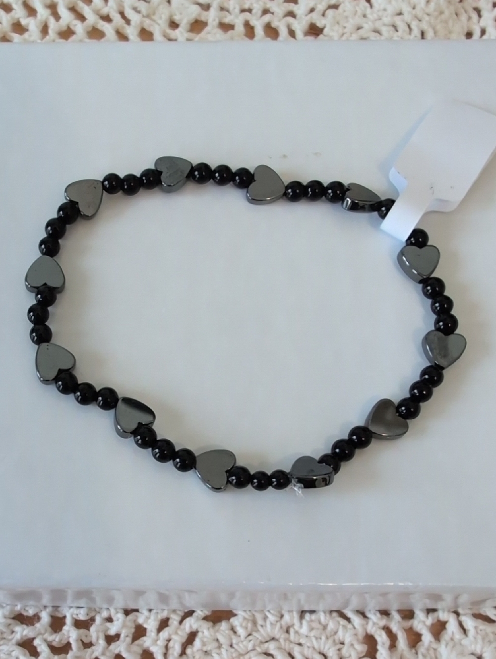 Black Onyx And Hematite Heart Stretch Bracelet